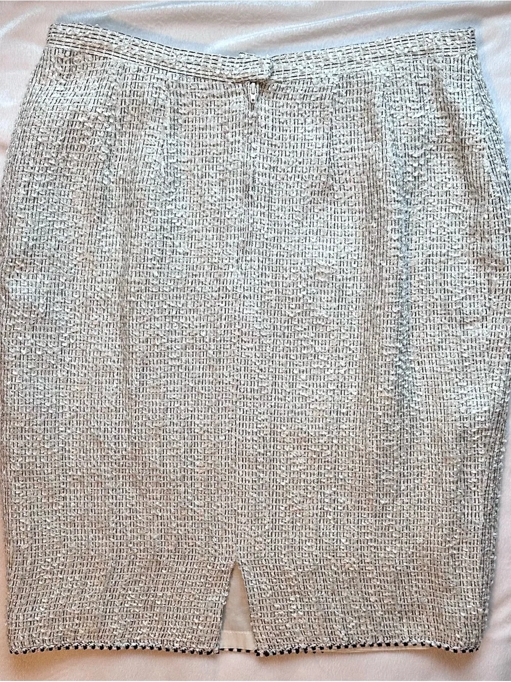 RUTY France Fuzzy Tweed Pencil Skirt Ivory White Black Womens 10-12 Waist 31”